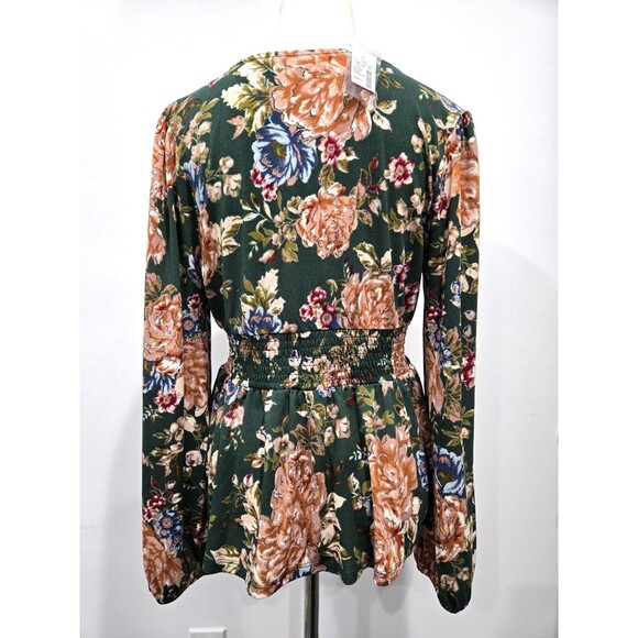 NEW Maurice's Floral Smocked Peplum Blouse Long‎ Sleeve V Neck Stretch Small - Picture 6 of 7